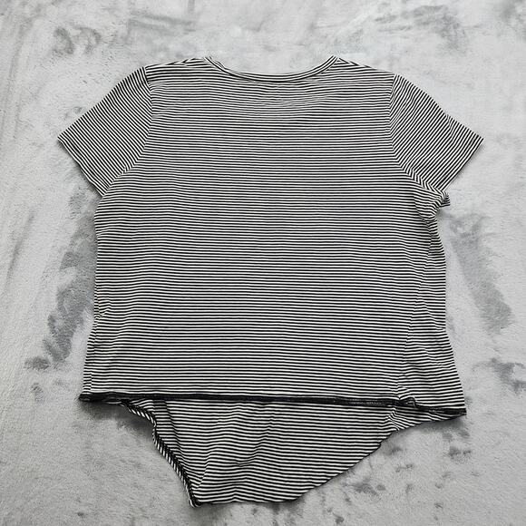 Madewell Top Womens XL Black White Striped Knot Front Tee Crew Neck Short Sleeve - Picture 2 of 8
